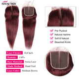 99J Straight Bundles With Closure Burgundy Human Hair Bundles With 5x5 Closure Brazilian Red Colored Bundles With 4x4 Closure