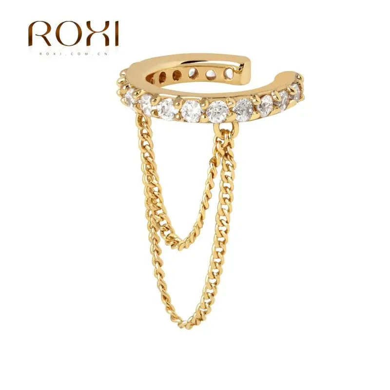 ROXI 1PC Ins Double-Layer Chain Tassel Clip Earrings For Women 925 Sterling Silver Fake Cartilage Earring Jewelry Pendientes