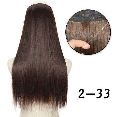 Hair Extensions No Clips Synthetic Fake Hair Ombre Pink Blonde Brown Black Natural Wavy Curly False Hair Piece For Woman