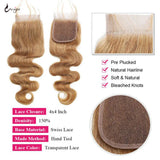 #27 Honey Blonde Human Hair Bundles with Closure Brazilian Hair Weave Bundles with Closure 10A Colored Body Wave Bundles