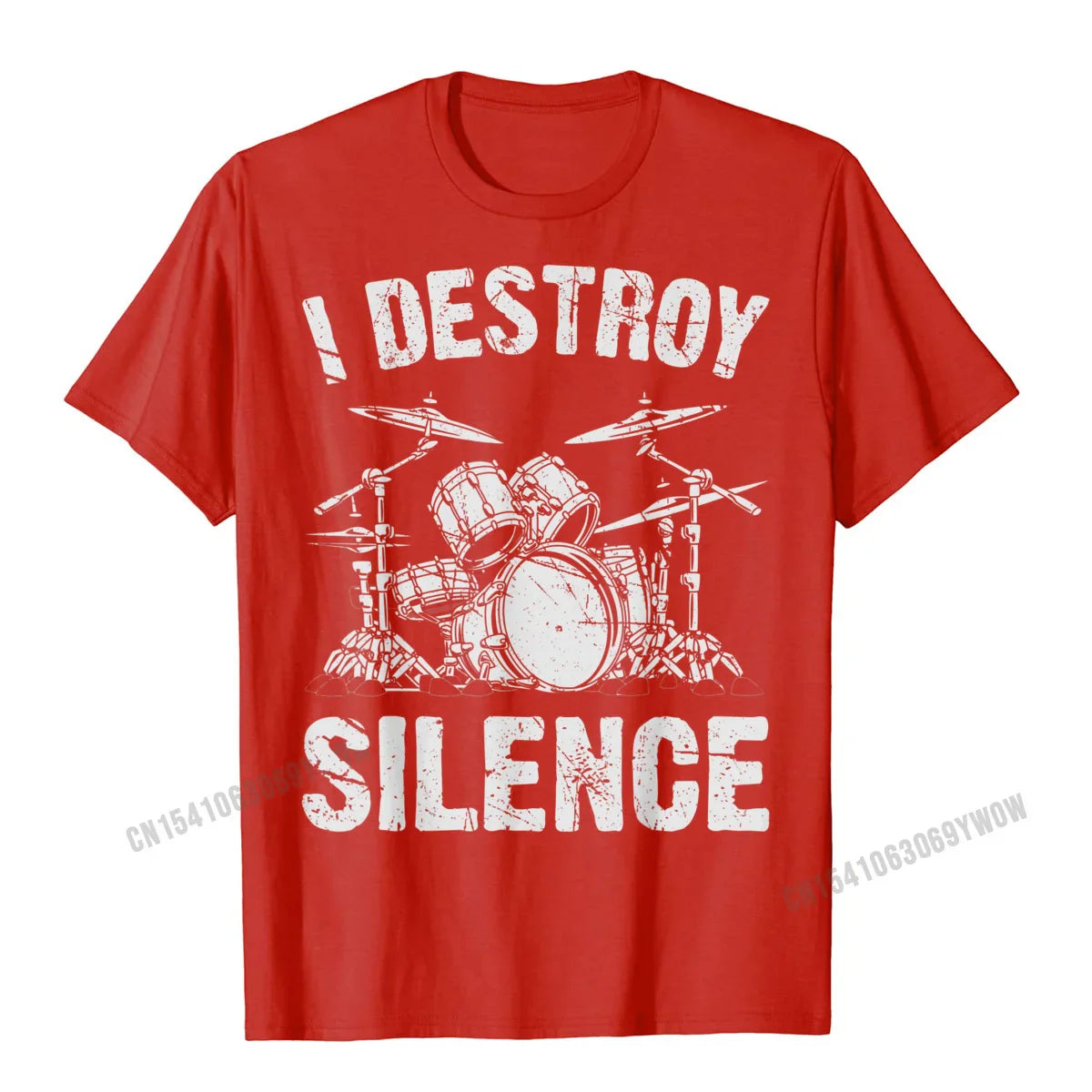 I Destroy Silence Drumming Vintage Drummer Drumset Drum Set T-Shirt Harajuku Cotton Casual Tees Cute Youth Tshirts Funny