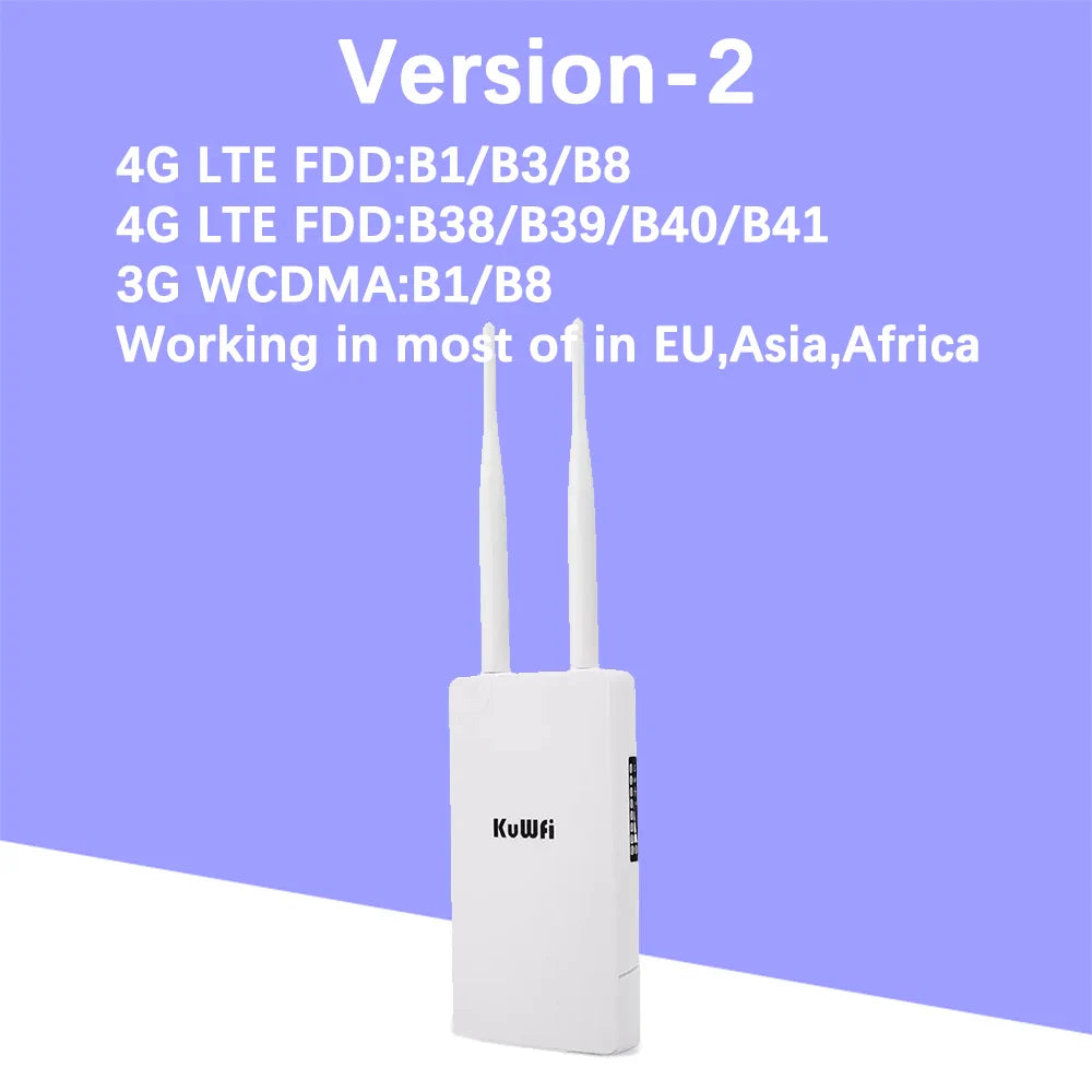 KuWFi 4g Outdoor Wifi Router With Sim Card Slot 150Mbps CAT4 LTE Routers All Weather Wifi Outside Booster Extender for IP Camera