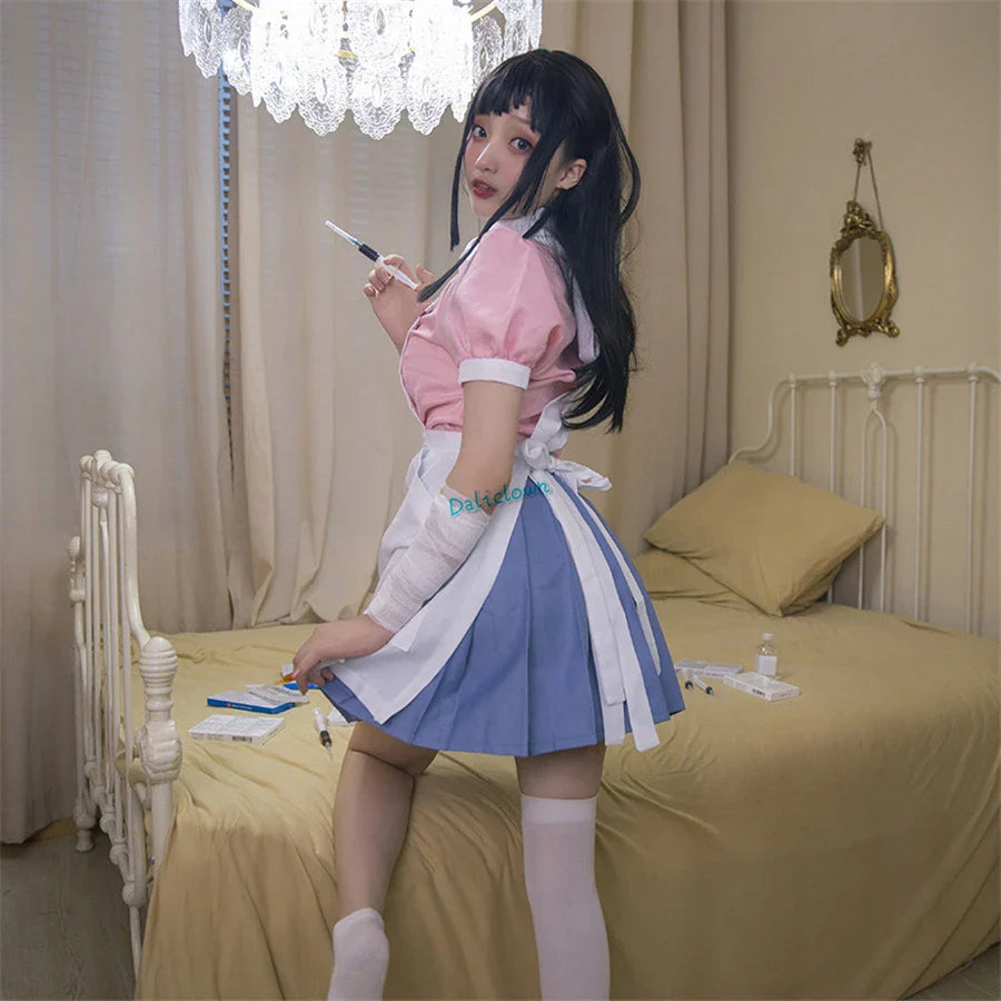 Danganronpa Mikan Tsumiki Cosplay Outfit With Wig Anime Halloween Despair Ultimate Nurse Uniform Maid Costume Full Set For Women