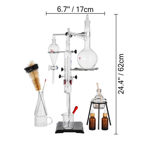 VEVOR 500ML 2L 3L 5L Lab Pure Water Distiller Electric Stainless Moonshine Still Filter And 29pcs 24/40 Chemistry Glassware Kit