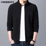 COODRONY Autumn Winter Zipper Cardigan Men Clothing Classic Casual Pure Color Hoodies Sweatshirt Top Soft Warm Coat Pocket C4015