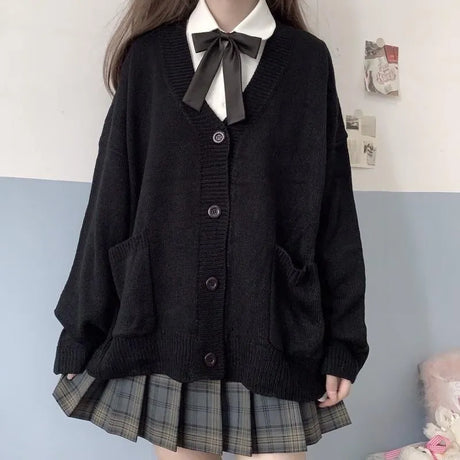 Japan School Sweater Spring Autumn V-neck Cotton Knitted Sweater College Style JK Uniform Cardigan 5 Color Student Girls Cosplay