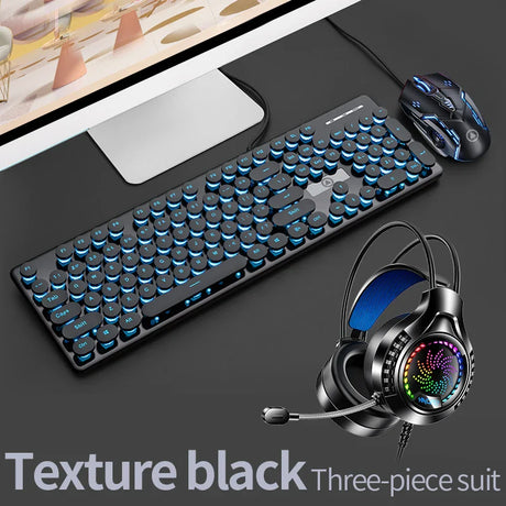 Retro Punk Gaming Keyboard and Mouse Headphone Combos Luminous 104 Keys Keyboards RGB Mice Headset Set Laptop Computer Gamer