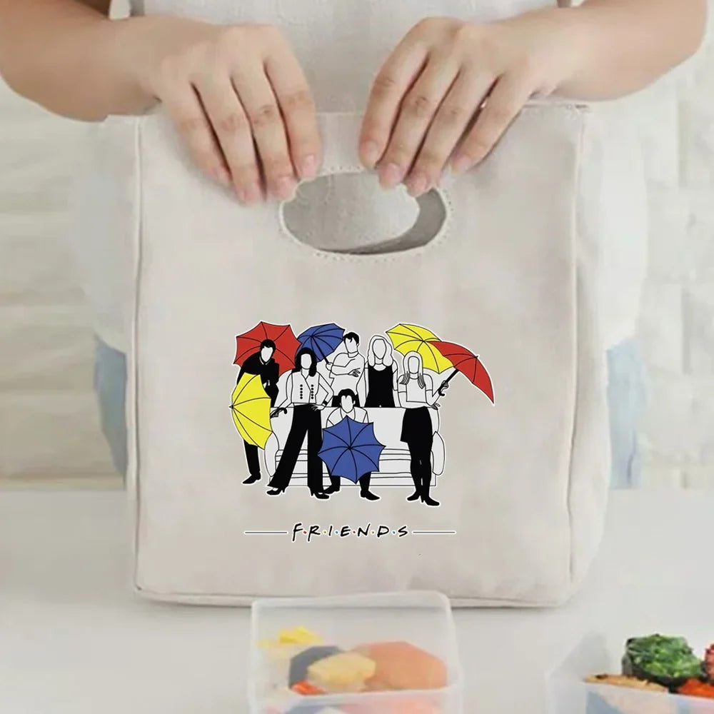 Cartoon Canvas Handbag Insulation Lunch Bags Portable Insulated Cooler Bento Lunch Box Tote Women Picnic Storage Bag Pouch Kids