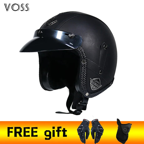 2020 New PU Leather retro Helmets 3/4 Motorcycle Chopper Bike helmet open face vintage motorcycle helmet