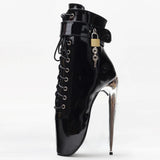 JIALUOWEI New 7Inch Stiletto High Heel Lock Wrap Strap Ankle Length Fetish Ballet Boots In Stock Shipping Fast