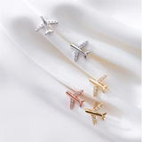 WANTME Real 925 Sterling Silver Pave Zircon Mini Aircraft Airplane Small Stud Earrings for Fashion Women Jewelry Accessories