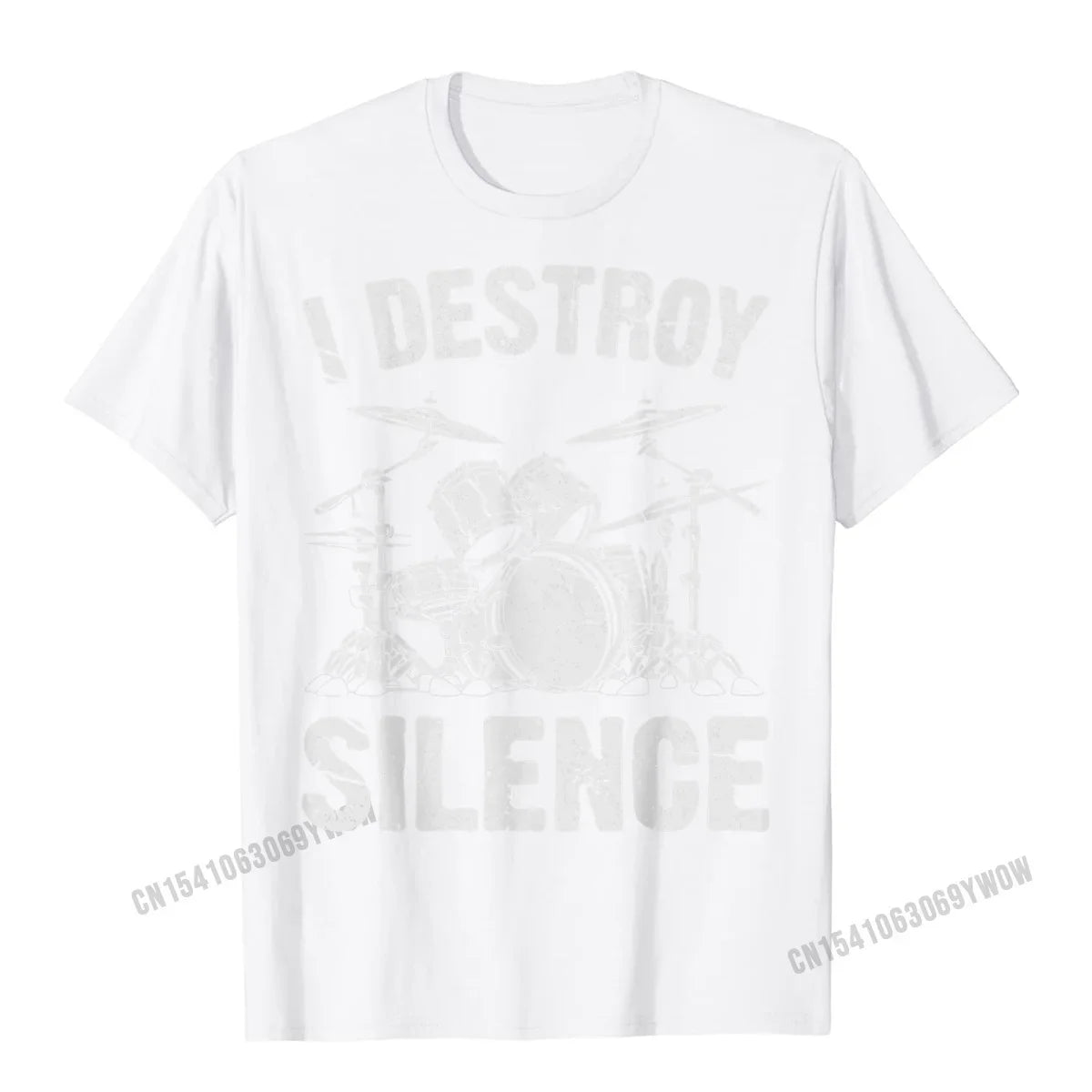 I Destroy Silence Drumming Vintage Drummer Drumset Drum Set T-Shirt Harajuku Cotton Casual Tees Cute Youth Tshirts Funny