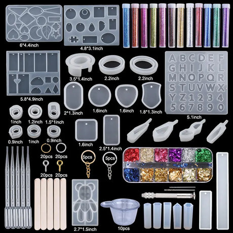 Silicone Mold For Epoxy Resin Set Jewelry Casting Mould Kit with Hand Drill,Glitter Sequins,Tools for Pendant Earring Making DIY