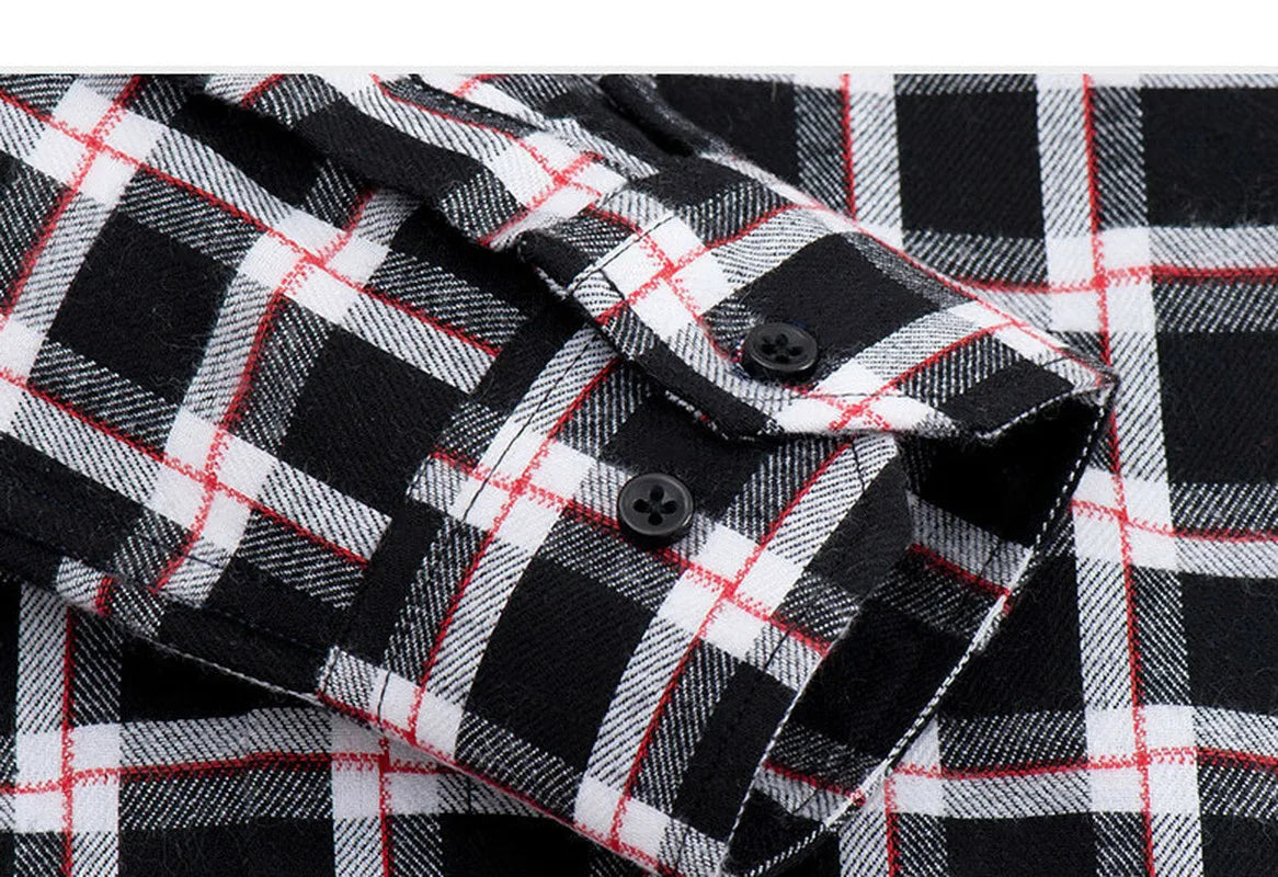 Quality Flannel Plaid Men Shirt Cotton Spring Autumn Casual Long Sleeve Dress Shirts Soft Comfort Slim Fit Button Down Clothes