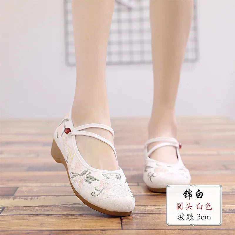 comemore Jacquard Embroidered Women Soft Bottom Ballet Flats Elegant Ladies Casual Strap Ballerinas Chinese Style Cotton Shoes