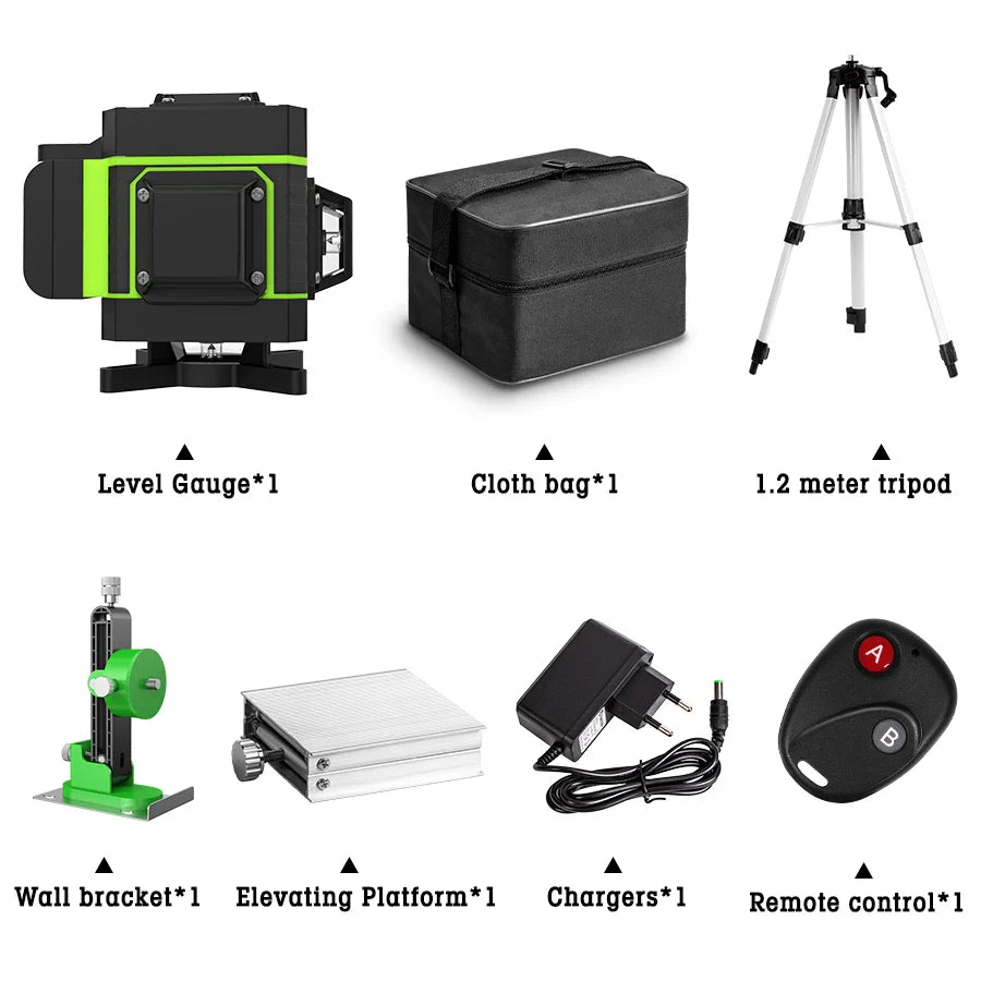 HILDA Laser Level 12 Lines 3D Level Self-Leveling 360 Horizontal And Vertical Cross Super Powerful Green Laser Level