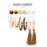 LATS Women's Earrings Set Tassel Pearl Earrings for Women Bohemian Fashion Jewelry 2020 Geometric Kolczyki Hoop Earings