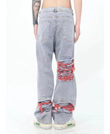 High Street Hip Hop Destroy Brushed Embroidered Baggy Jeans Casual Straight Leg Denim Pants Man Women