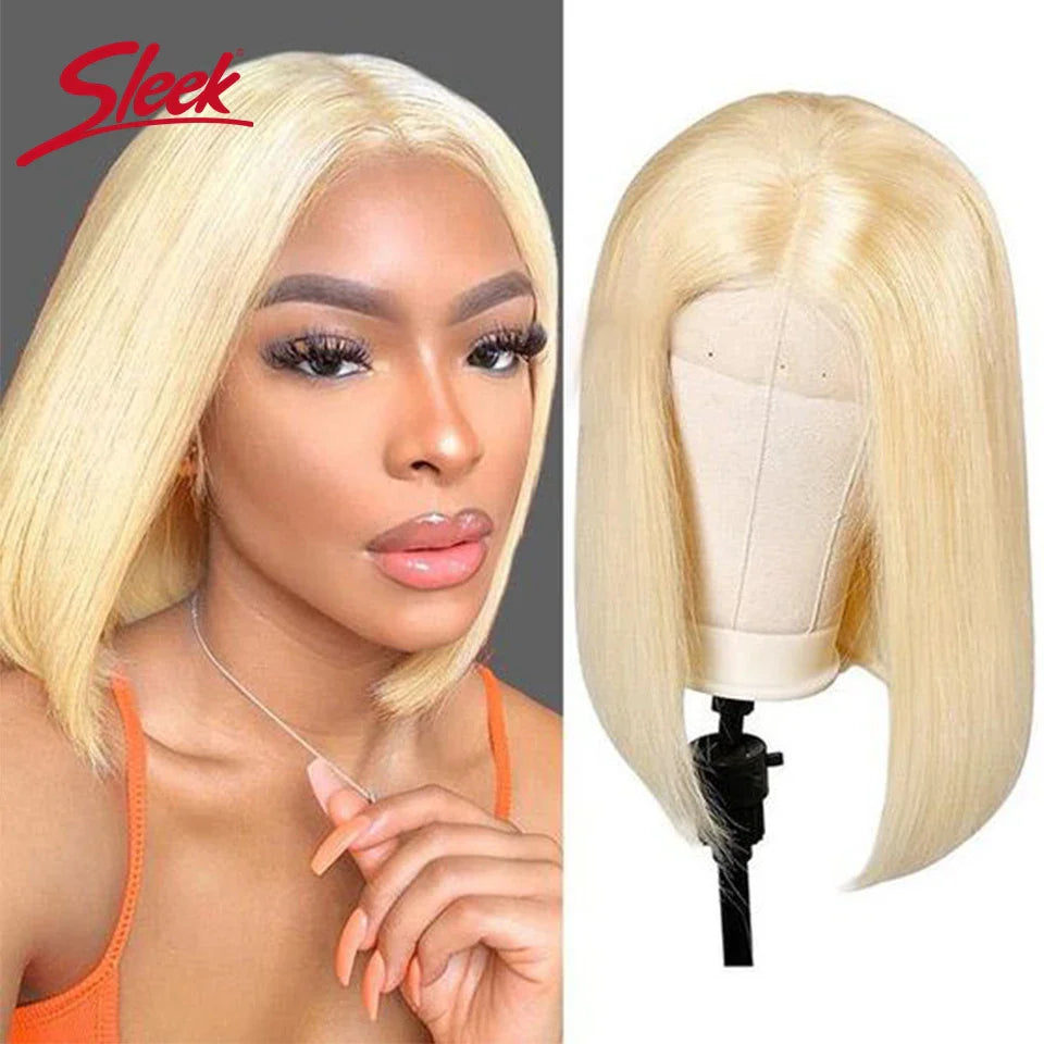 Sleek Ginger Orange Lace Front Short Bob Wigs Highlight P4/27# Brazilian Human Hair Wigs 200% Density Natural Remy Human Hair