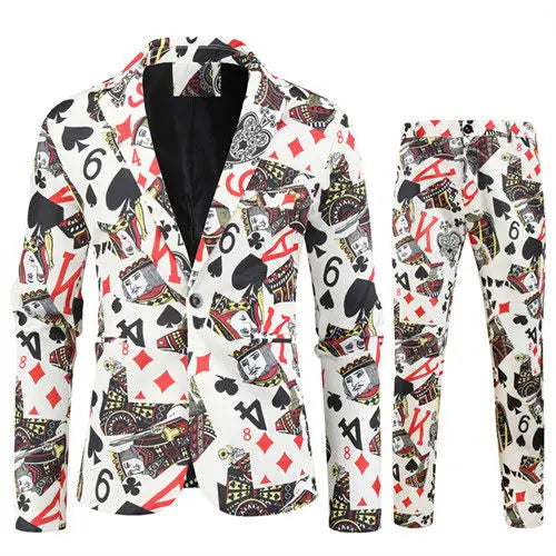 Red Printed Two-piece Men's Christmas Suit (Jacket + Pants) Stylish Male Blazer Coat with Trousers Black Green Blue S-4XL