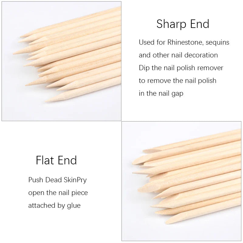 500Pcs/Pack Wooden Cuticle Pusher Remover Orange Stick Sticker Picker  Dual End Wood Manicure Dead Skin Removal Nail Care Tools