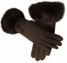 Female Faux Rabit Fur Suede Leather Touch Screen Driving Glove Winter Warm Plush Thick Embroidery Full Finger Cycling Mitten H92