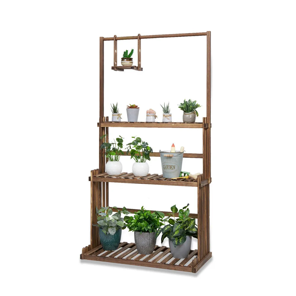 3-Tier Hanging Wood Plant Stand Planter Shelves Flower Pot Organizer Rack Multiple Display Holder Shelf Indoor Outdoor