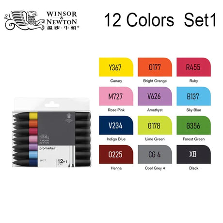 WINSOR&NEWTON 6/12 Colors  ProMarkers  Alcohol base ink Twin tips Professional Art Marker Pen Drawing  Supplies