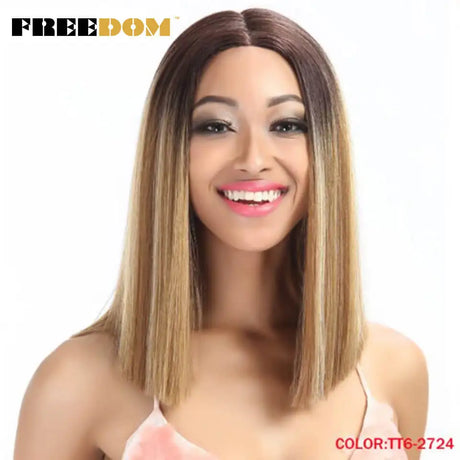 FREEDOM Synthetic Lace Wig Short Bob Straight Middle Part Lace Wigs Blue White Pink Purple Ombre Color Cosplay Wigs For Wome