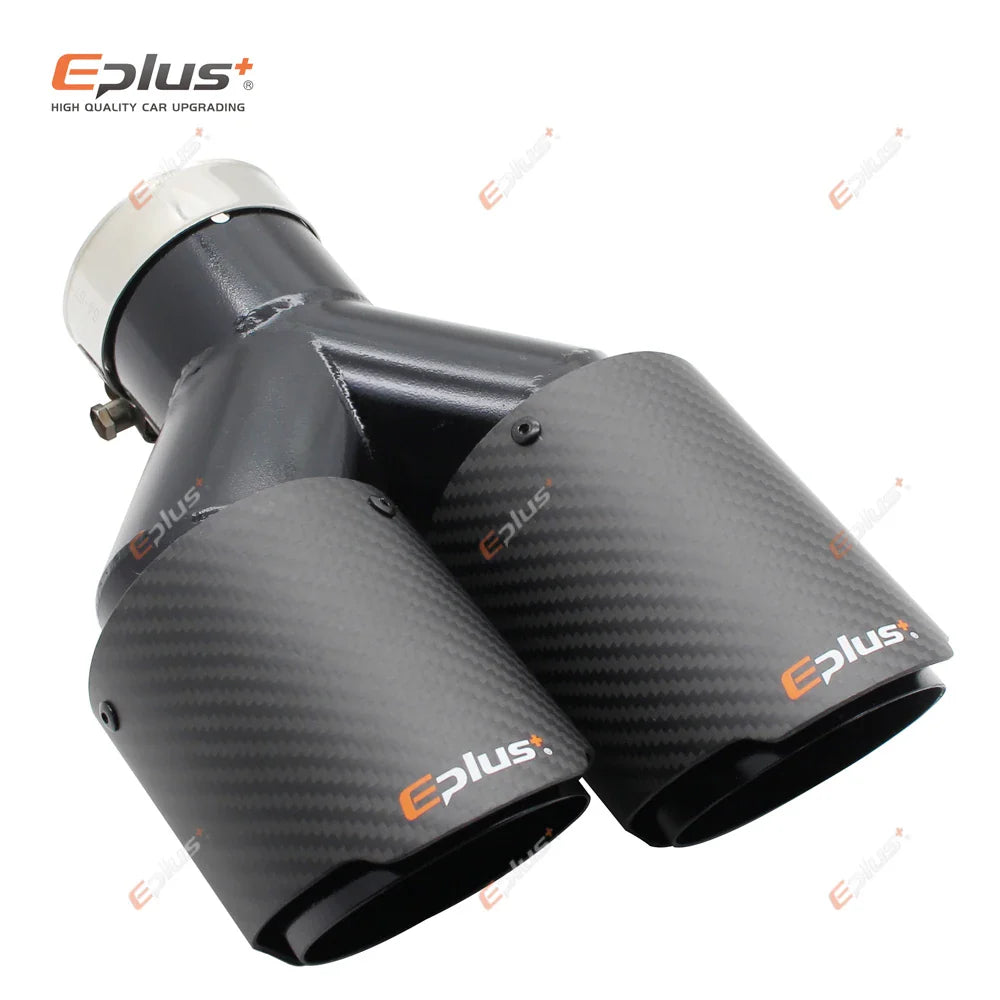 EPLUS Car Carbon Fiber Matte Muffler Tip Y Shape Double Exit Exhaust Pipe Mufflers Nozzle Decoration Universal Stainless Black