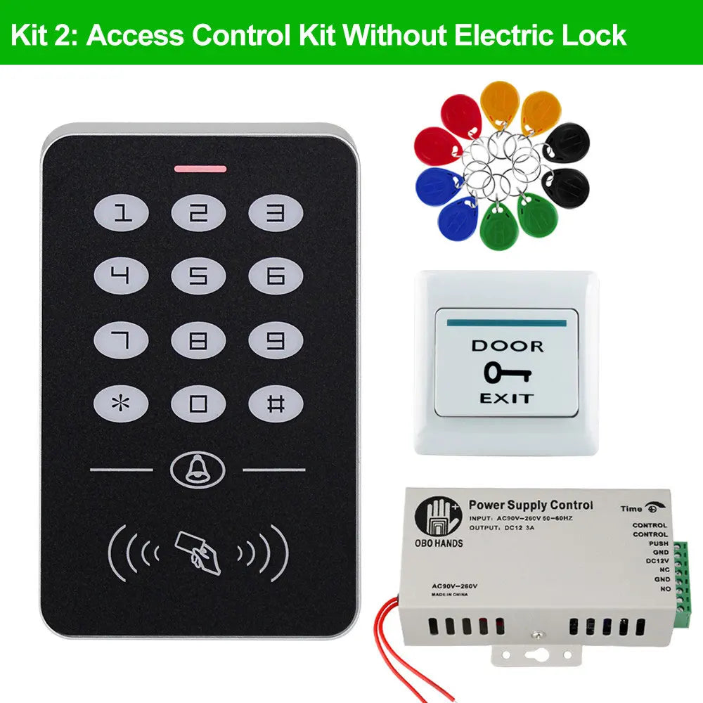 OBO Hands Door Access Control System Kit RFID Keypad + Power Supply + Electric 180KG Magnetic Lock Strike Door Locks for Home