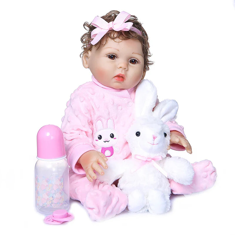 47CM Original NPK full body solicone bebe doll reborn todderl girl curly hand rooted hair high quality doll bath toy gift