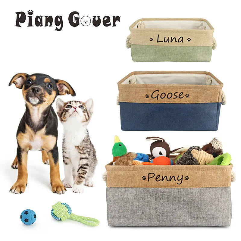 Custom Name Dog Toy Basket Cat Pet Foldable Box Print Personalized ID Storage Baskets For Clothes Pet Accessories