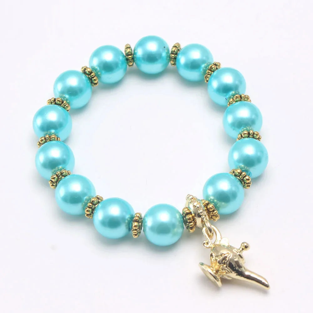 Alloy Aladdin magic lamp pearl girls Beaded bracelet children jasmine princess  pendant necklace accessories