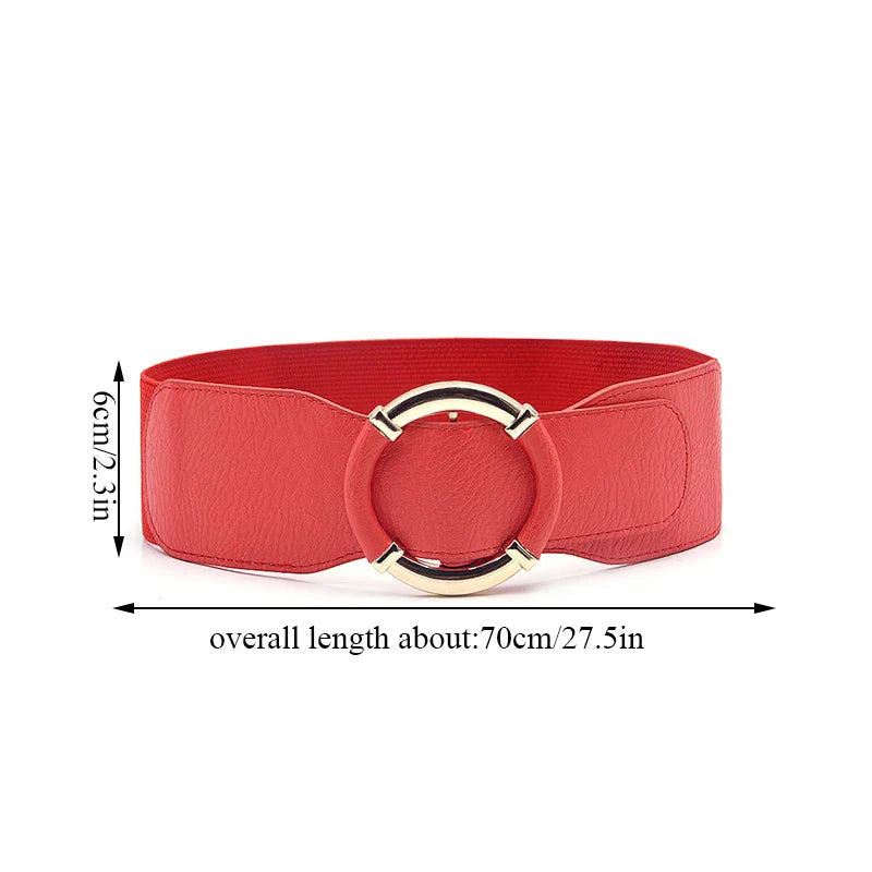 Women Elastic Stretch Waistbands  Female Gold Round Buckle Belts Fashion Wide Waist BeltsLadies Decorative Belt For Dress Coats