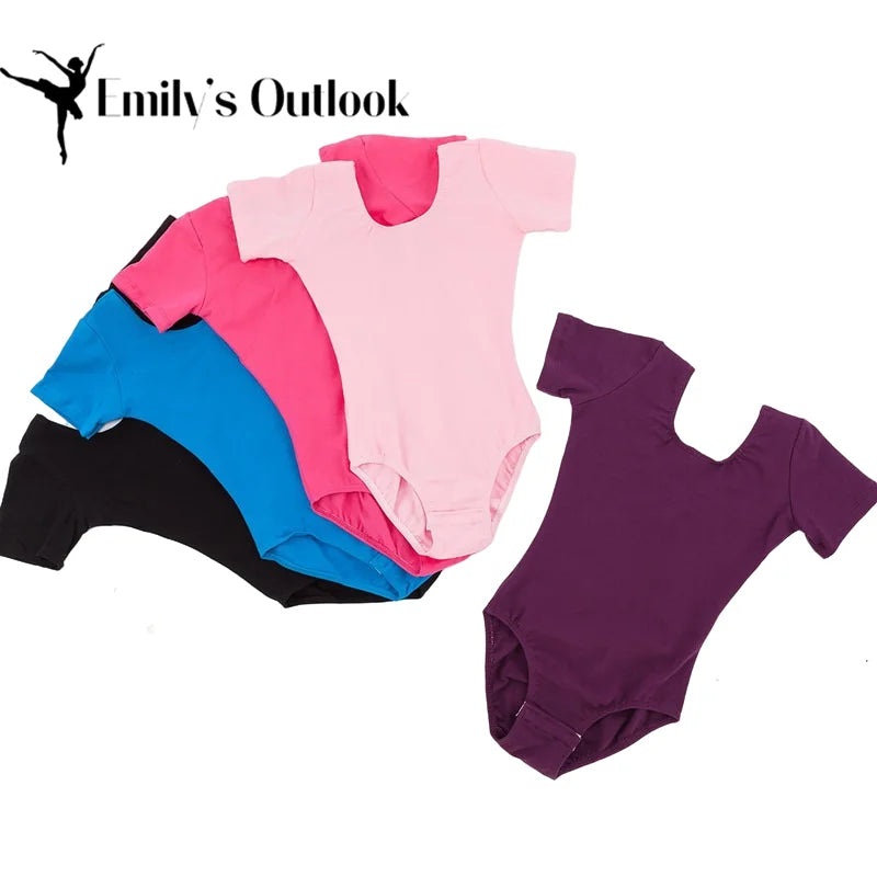 Cheap Girls' Team Basic Short Sleeve Leotard Ballet Dance Clothing Gymnastics Suit Pink Black Royal Blue 110-170cm Free Shipping