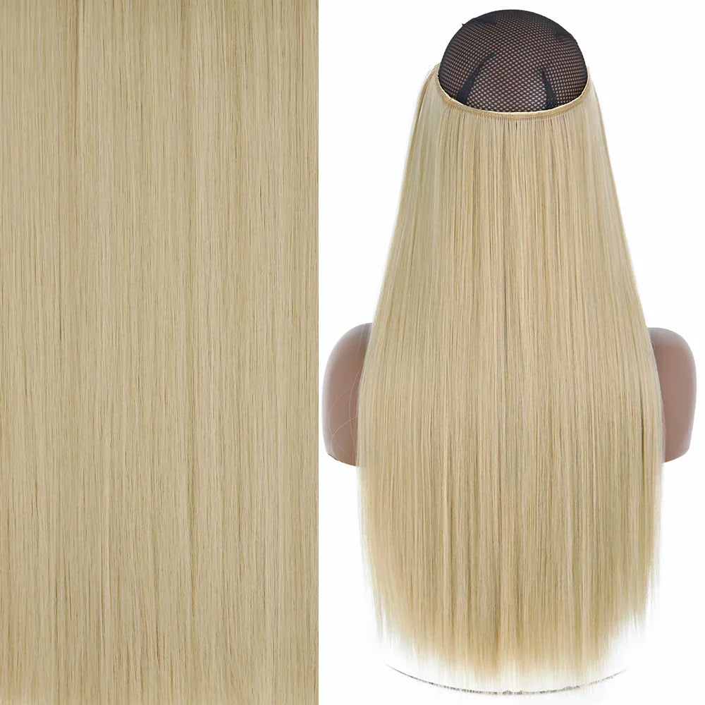 MERISIHAIR Synthetic No Clip Invisible Wire Hair Extensions Straight Black Blonde One Piece False Hairpiece Hair Extension