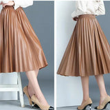 Neophil Ladies Black PU Fur Faux Leather Midi Skirt Thick Winter Pleated High Waist  Vintage Mid-calf Women Longa Saia S2010