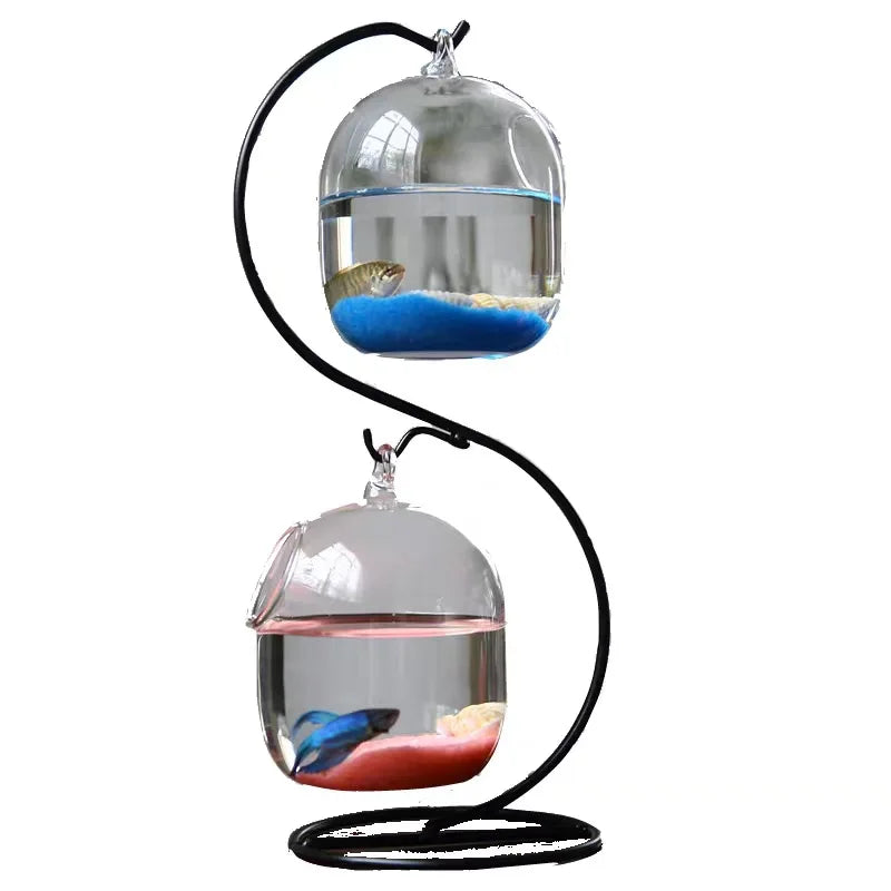 Double-deck Suspended Transparent Hanging Glass Fish Tank Infusion Bottle Aquarium Flower Plant Vase Flower Vase Decoration