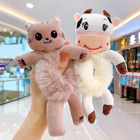 2pcs Plush Animal Scrunchie Set Elastic Hair tie Ponytail Rubber Band Accessories Kawaii Stuffed Cartoon Frog Cat Hair Rope Girl