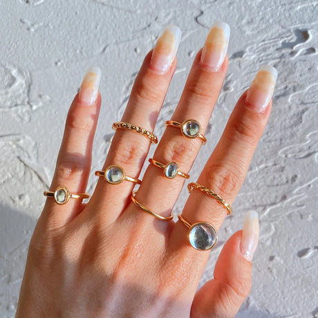 Korean Colorful Stone Rings Set for Women Girls Trendy Metal Chain Geometric Square Round Rings Jewelry Gifts 2021 Accessories