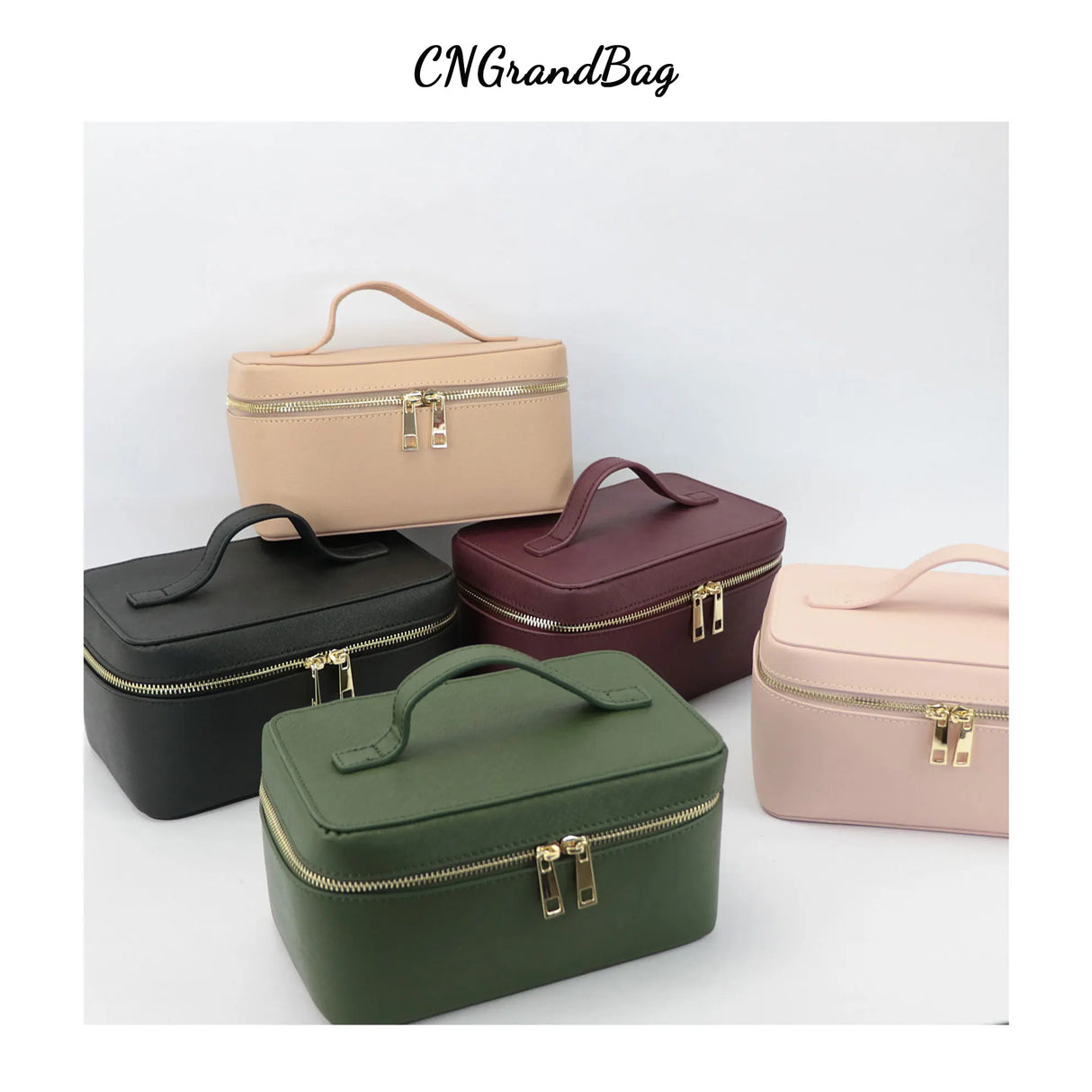 Ladies Saffiano Split Leather Travel Toiletry Case Bag Portable Hanging Makeup Organizer Box Dopp Kit Cosmetic Bag For Women