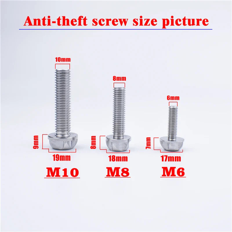 Bolt Security Anti Theft Screws Bolt Nuts M6 M8 M10 bolt screw 304Stainless Steel Mountain Bike Awning Car Accessories LED Light