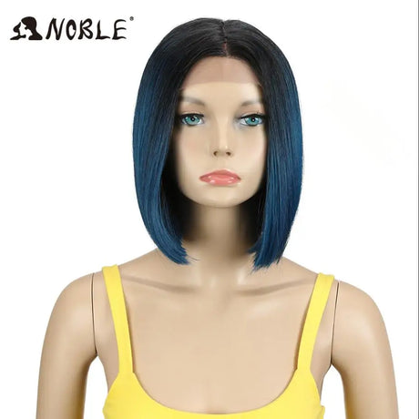 Noble Cosplay Synthetic Lace Wig Cosplay Wig Short Bob Straight 12" Color Yellow Lace Wig Ombre Blonde Wig For Black Women Wig