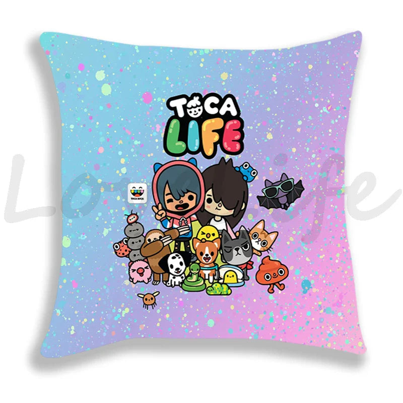 Cute Cartoon Toca Life World Pillow Case Home Decorative Pillowcases Bedroom/Sofa Cushion Covers 45*45cm Kids Anime Pillow Cover