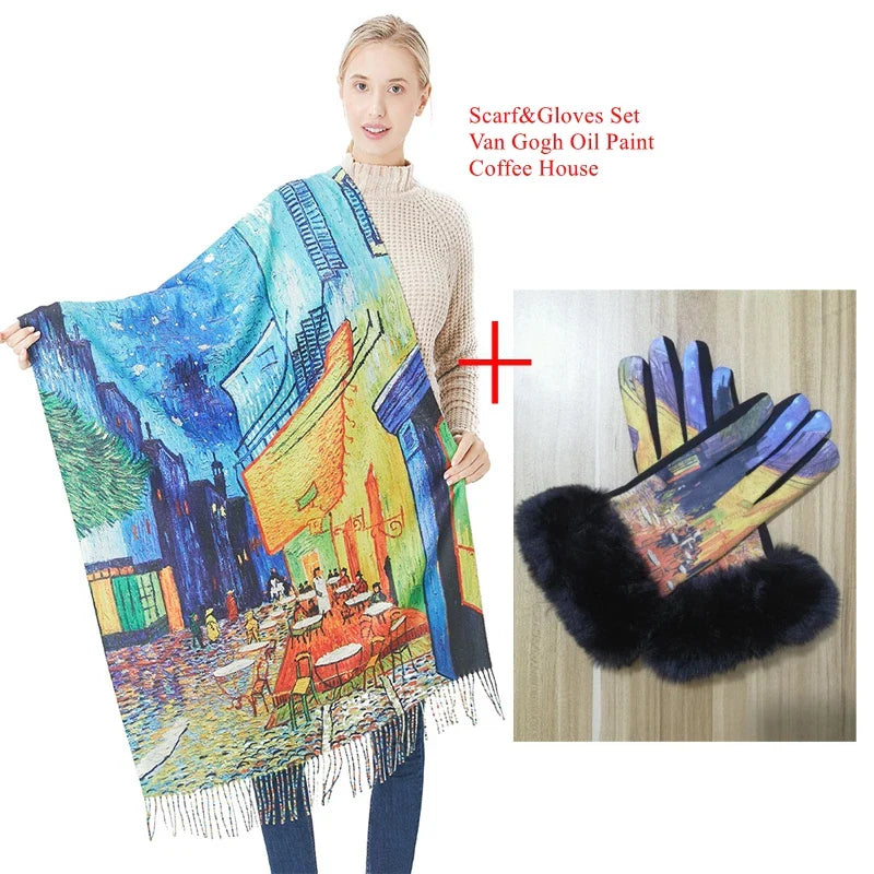 New Cashmere Scarf Women Digital Printing Pashmina Shawl Wraps Gustav Klimt Oil Painting Der Kuss Bandana Femme Foulard Tassels