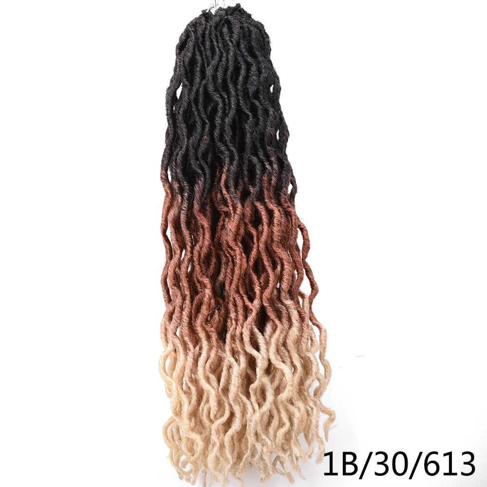 Goddess Nu Locs Soft Curly Faux Locs Crochet Hair Braids 18inch Synthetic Ombre Braiding Hair Extensions Pre Loop