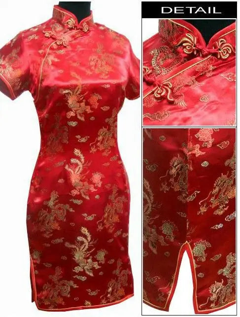 Vintage Chinese style Mini Cheongsam New Arrival Women's Satin Qipao Red Summer Sexy Party Dress Mujer Vestidos S-6XL