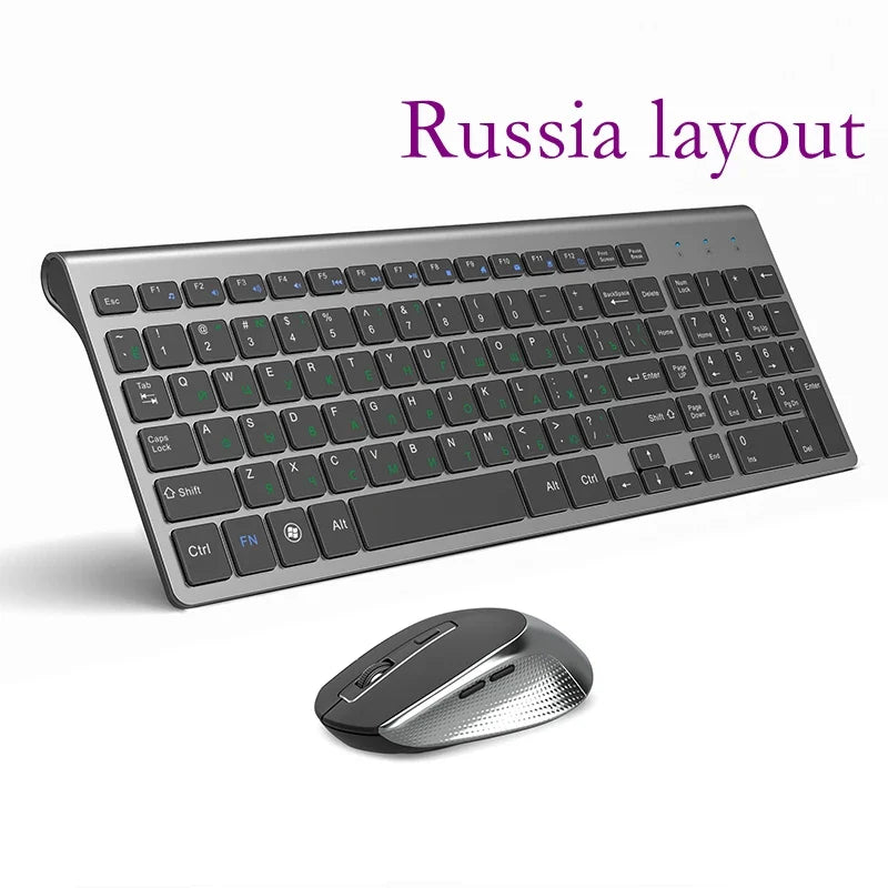 Russian Spain USA French Ltalian German UK layout Wireless Keyboard and Mouse Combo Silent Mice for PC Laptop, Computer Windows.