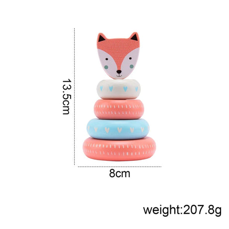 Rainbow Animal Fox Rabbit Blocks Baby Toy Wooden Blocks Stacking Tower Creative Educational Toys Early Learning Game Supplies